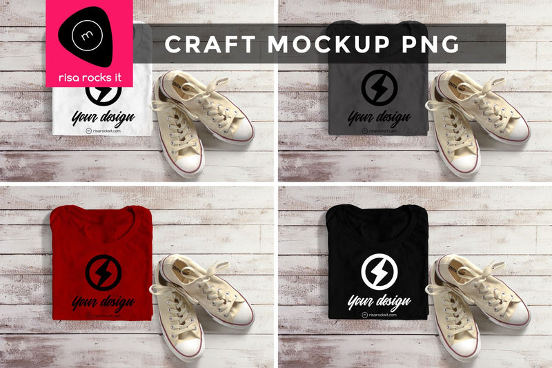 Folded Tee with Sneakers Craft PNG Mockup Mock Up Photo Risa Rocks It 
