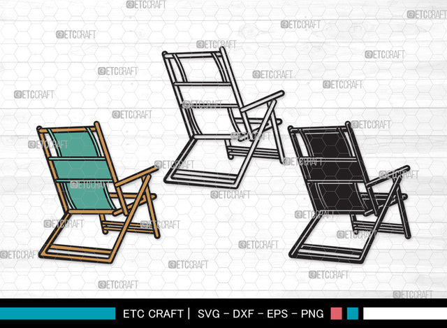 Folding Beach Chairs Clipart SVG Cut File, Lawn Chair Svg, Folding Chair Svg, Camping Chair Svg, Folding Beach Chairs Clipart SVG ETC Craft 