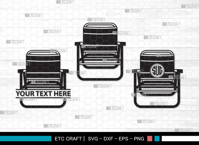 Folding Beach Chairs Monogram SVG Cut File, Lawn Chair Svg, Folding Chair Svg, Camping Chair Svg, Folding Beach Chairs Monogram SVG ETC Craft 