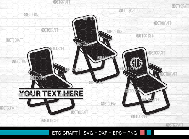 Folding Beach Chairs Monogram SVG Cut File, Lawn Chair Svg, Folding Chair Svg, Camping Chair Svg, Folding Beach Chairs Monogram SVG ETC Craft 