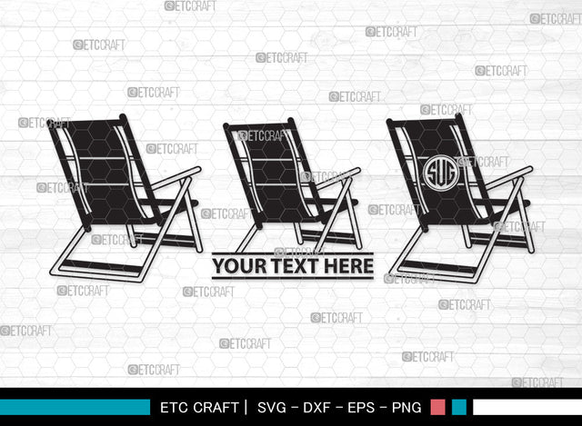 Folding Beach Chairs Monogram SVG Cut File, Lawn Chair Svg, Folding Chair Svg, Camping Chair Svg, Folding Beach Chairs Monogram SVG ETC Craft 