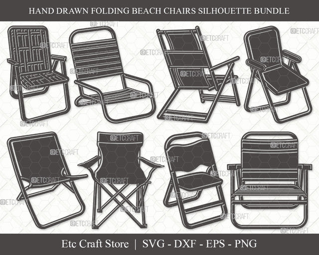 Folding Beach Chairs Silhouette SVG Cut File, Lawn Chair Svg, Folding Chair Svg, Camping Chair Svg, Folding Beach Chairs Bundle, Eps, SVG ETC Craft 