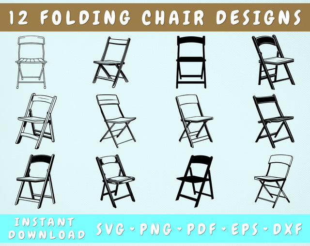 Folding Chair SVG Bundle, 12 Designs SVG HappyDesignStudio 