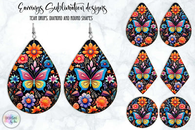 Folk Butterfly Earrings Design | Earrings Sublimation Set with 3 Shapes | Teardrop Earrings SVG Designs by Ira 