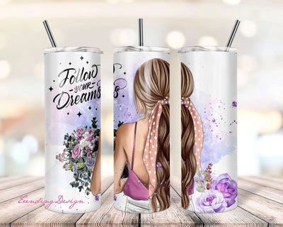 Follow Your Dreams Sunflower Watercolor 20 OZ Skinny Tumbler - Straight & Tapered Sublimation Wrap Design - Tumbler PNG - Wrap Template Sublimation TrendingDesign 