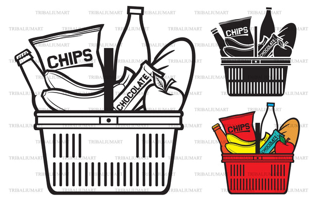 Food and drinks in shopping basket SVG TribaliumArtSF 