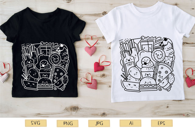Food Doodle T-shirt Design SVG file Black and White SVG Aisyah 
