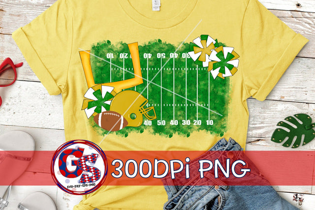 Football and Pom Poms PNG for Sublimation-Green and Gold Sublimation Greedy Stitches 