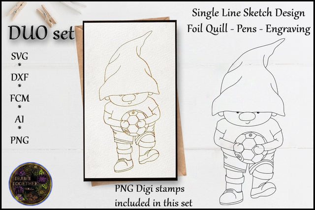 Football Boy Gnome - Single line for Foil Quill | Digi stamps | Duo set Sublimation DrawnTogether with love 