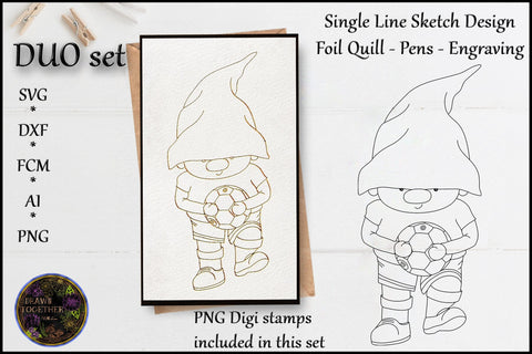 Football Boy Gnome - Single line for Foil Quill | Digi stamps | Duo set Sublimation DrawnTogether with love 