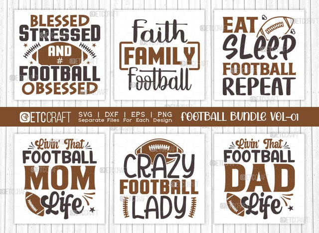 Football Bundle Vol-01 SVG | Sports Svg | Faith Family Football Svg | Eat Sleep Football Repeat | Crazy Football | Football Quote Design SVG ETC Craft 