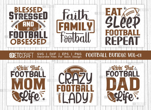 Football Bundle Vol-01 SVG | Sports Svg | Faith Family Football Svg | Eat Sleep Football Repeat | Crazy Football | Football Quote Design SVG ETC Craft 