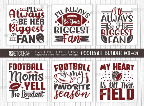 Football Bundle Vol-04 SVG | Sports Svg | Biggest Fan Svg | Football Moms Svg | My Heart Is On That Field Svg | Football Quote Design SVG ETC Craft 