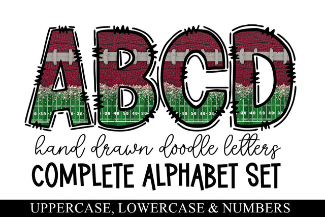 Football Doodle Letters, Football Sublimation Alphabet Set Sublimation BijouBay 