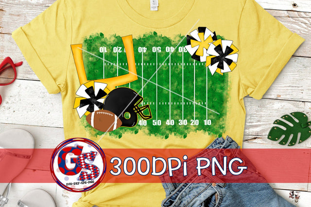 Football Field and Pom Poms PNG for Sublimation-Black and Yellow Sublimation Greedy Stitches 