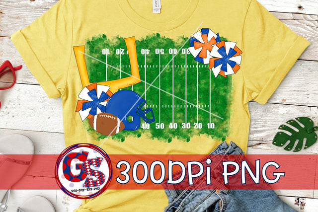 Football Field PNG for Sublimation-Royal Blue Orange Sublimation Greedy Stitches 