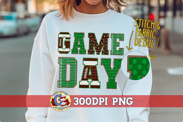 Football Game Day Faux Embroidery PNG Sublimation Greedy Stitches 