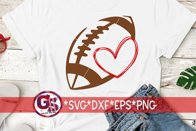 Football Heart SVG DXF EPS PNG SVG Greedy Stitches 
