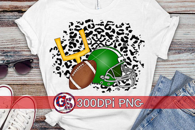 Football Helmet Leopard Green PNG for Sublimation Sublimation Greedy Stitches 