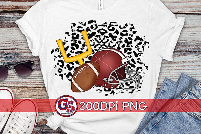 Football Helmet Leopard Maroon PNG for Sublimation Sublimation Greedy Stitches 