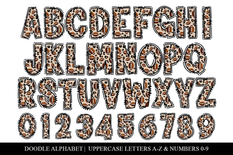 Football Leopard Alphabet Doodle Letters Sublimation BijouBay 