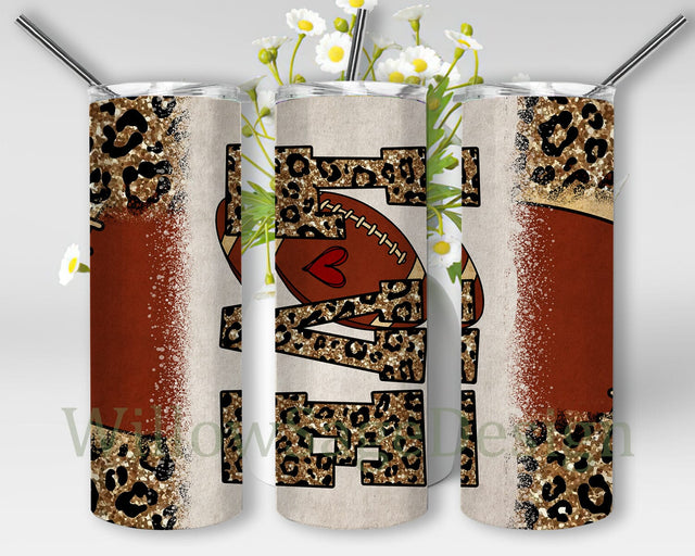Football Love 20oz Skinny Tumbler, Football Tumbler Design, Leopard Glitter Tumbler Wrap, Love Sport Sublimation Design, Football Tumbler Png, Instant Download Sublimation WillowSageDesign 