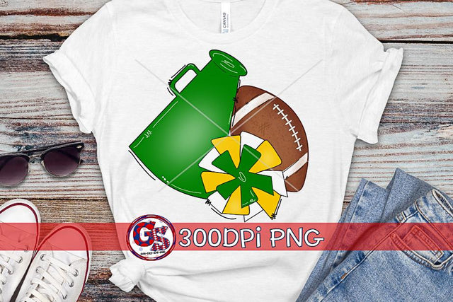 Football Megaphone Pom Pom Green Yellow PNG for Sublimation Sublimation Greedy Stitches 