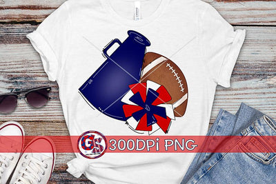 Football Megaphone Pom Pom Navy and Red PNG for Sublimation Sublimation Greedy Stitches 