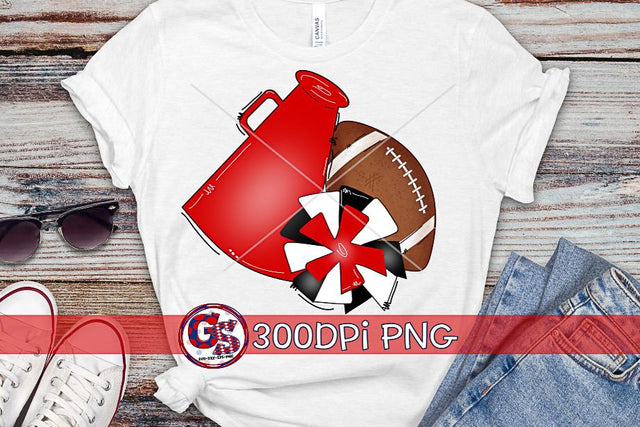 Football Megaphone Pom Pom Red and Black PNG for Sublimation Sublimation Greedy Stitches 
