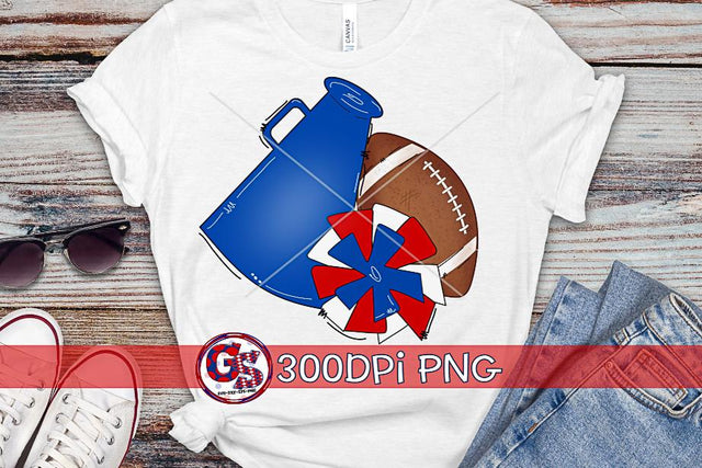Football Megaphone Pom Pom Royal Blue and Red PNG for Sublimation Sublimation Greedy Stitches 