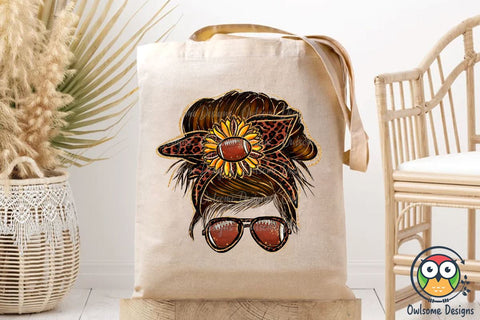 Football Messy Bun Sublimation Sublimation Owlsome.Designs 