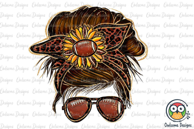 Football Messy Bun Sublimation Sublimation Owlsome.Designs 