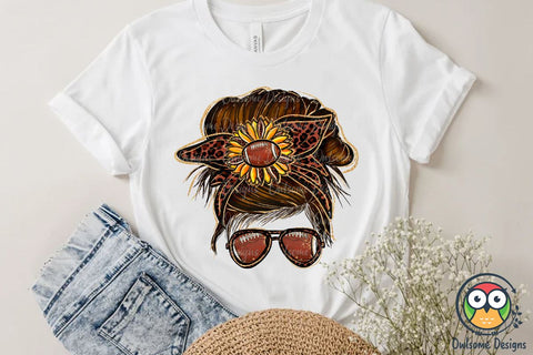 Football Messy Bun Sublimation Sublimation Owlsome.Designs 
