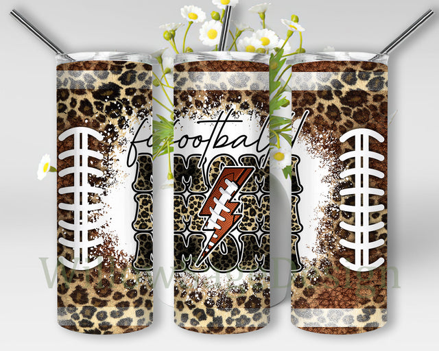 Football Mom 20oz Skinny Tumbler, Mom Leopard Tumbler Wrap, Sport Mom Tumbler Png, Mother Day Gift, Game Day Sublimation Design for Straight, Digital Download Sublimation WillowSageDesign 