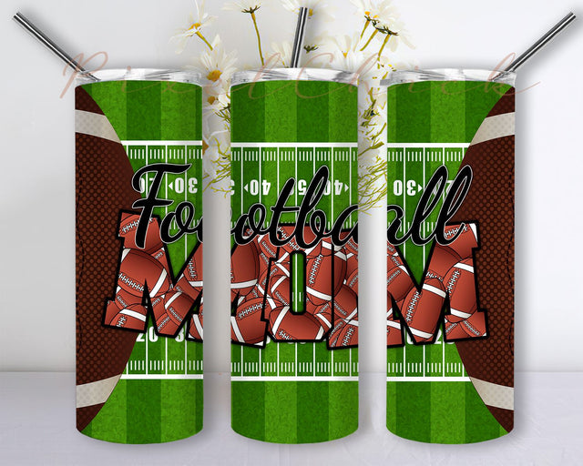 Football Mom 20oz Skinny Tumbler Sublimation Design, Bun Hair American Football Tumbler Wrap for Straight/Tapered Tumblers PNG Sublimation PixelChick 