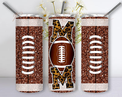 Football Mom Glitter Leopard 20oz Skinny Tumbler Sublimation Designs, Bun Hair American Football Tumbler Wrap for Straight/Tapered Tumblers Sublimation PixelChick 