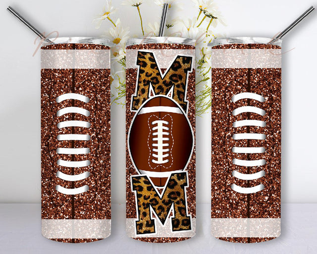 Football Mom Glitter Leopard 20oz Skinny Tumbler Sublimation Designs, Bun Hair American Football Tumbler Wrap for Straight/Tapered Tumblers Sublimation PixelChick 