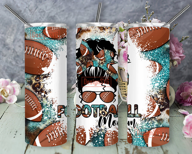 Football Mom Messy Bun 20 oz Skinny Wrap Sublimation Straigh Tapered PNG, Football Mom Tumbler Wrap Png, Mother's Day Tumbler Sublimation DesignSVG 