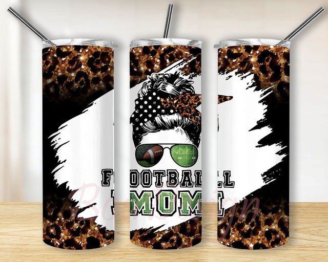 Football Mom Tumbler Sublimation Design, Messy bun, Football field tumbler Leather Tumbler 20 oz Skinny Wrap Seamless Designs Template PNG Sublimation BouDesign 
