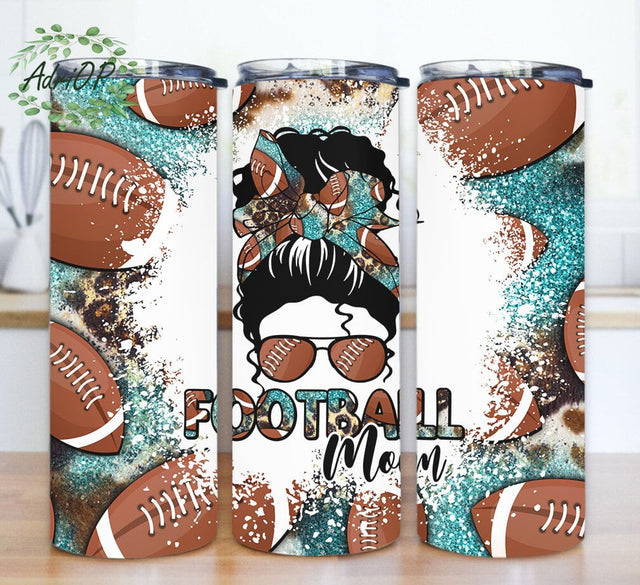 Football Mom Tumbler Template, Messy Bun Football 20oz Skinny Tumbler, Cowhide Leopard Tumbler Wrap, Western Sport Mom Sublimation Png, Mother's Day Gift, Digital Download Sublimation AdriOP 