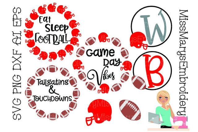 Football Monogram & Saying Set SVG MissMarysEmbroidery 