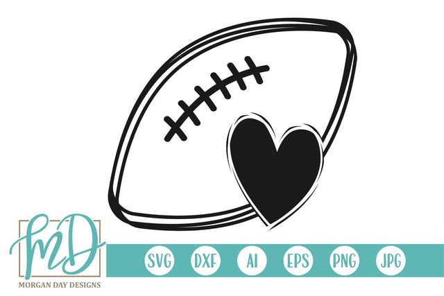 Football Outline with Heart SVG Morgan Day Designs 