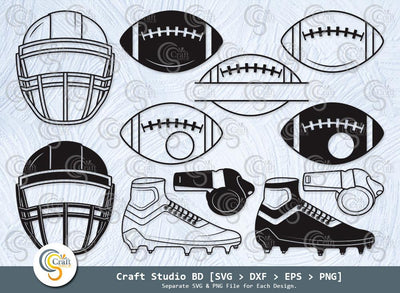 Football Silhouette, Football SVG, Football Helmet Svg, Football Boots Svg, Sports Svg, Monogram Frame Svg, Football Bundle SVG ETC Craft 