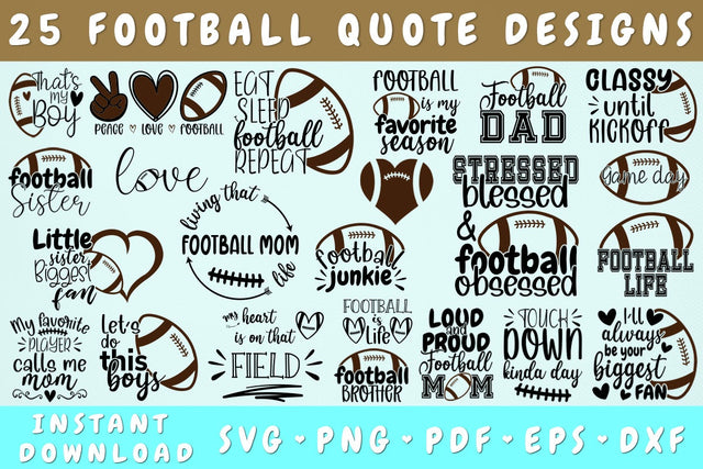 Football SVG Bundle, 25 Designs, Football Quotes SVG, Football Sayings SVG, Football Cut Files for Cricut, Silhouette SVG HappyDesignStudio 