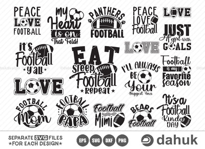Football SVG Bundle, Football Saying svg, Football Family svg, Football quotes design, Football Mom, Football Papa, Football funny design, Love Football, Football Heart, Game day svg, Football shirt svg, Peac love football SVG dahukdesign 