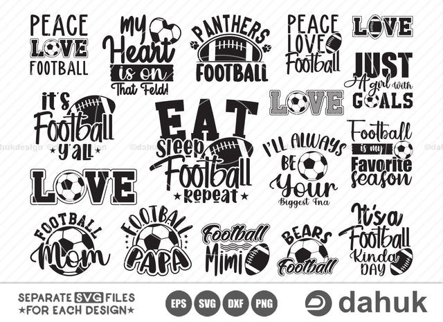 Football SVG Bundle, Football Saying svg, Football Family svg, Football quotes design, Football Mom, Football Papa, Football funny design, Love Football, Football Heart, Game day svg, Football shirt svg, Peac love football SVG dahukdesign 