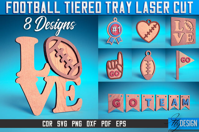Football Tiered Tray Laser Cut SVG | Tiered Tray Laser Cut SVG Design | CNC Files SVG Fly Design 