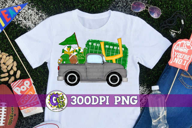 Football Truck Green Gold PNG for Sublimation Sublimation Greedy Stitches 