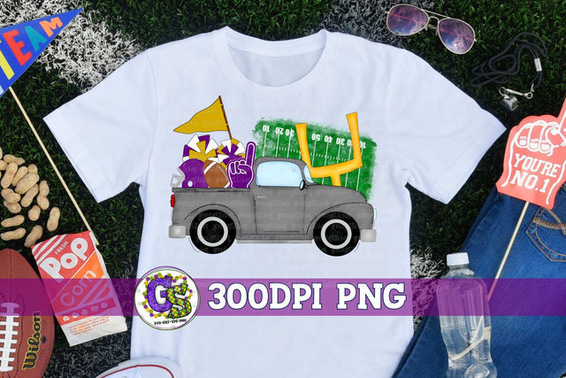 Football Truck Purple Gold PNG for Sublimation Sublimation Greedy Stitches 