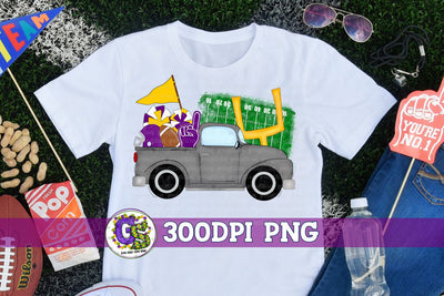 Football Truck Purple Yellow PNG for Sublimation Sublimation Greedy Stitches 